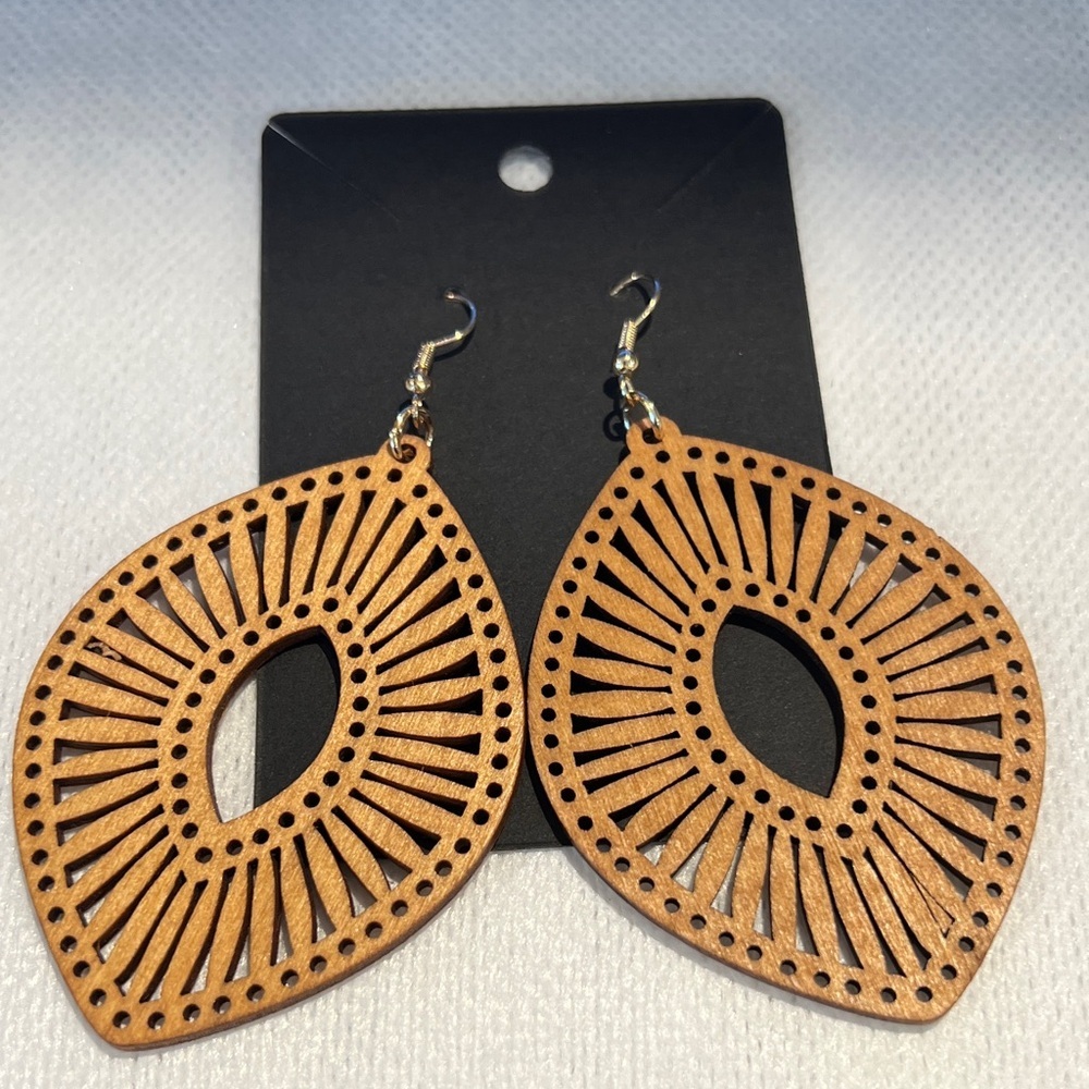 Artisan Leaf-Shaped Wooden Earrings